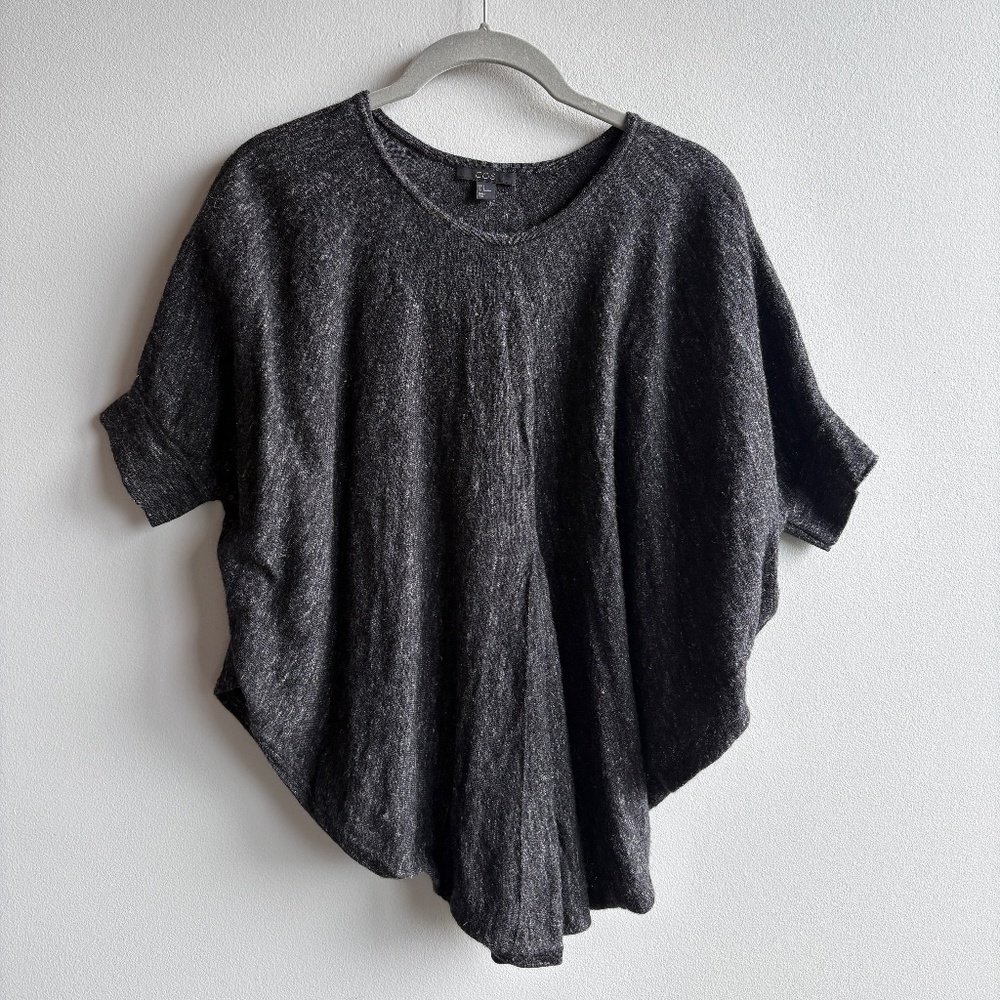 COS Wool Grey Sweater - Circle Cut Poncho Swing Shirt Short Sleeve